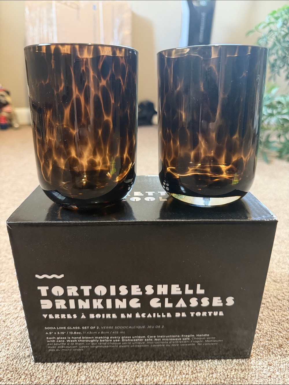 Tortoiseshell Drinking Glasses -set of 2 brand new